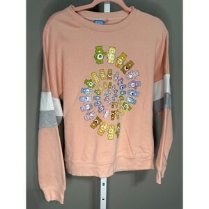 Care Bears Colorful Spiral Varsity Pullover Sweatshirt Peach M Y2K Kawaii Retro